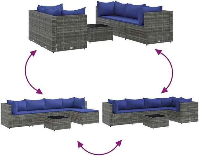 Alt view image 3 of 5 - vidaXL Patio Lounge Set with Cushions Sectional Sofa 6 Piece Gray Poly Rattan
