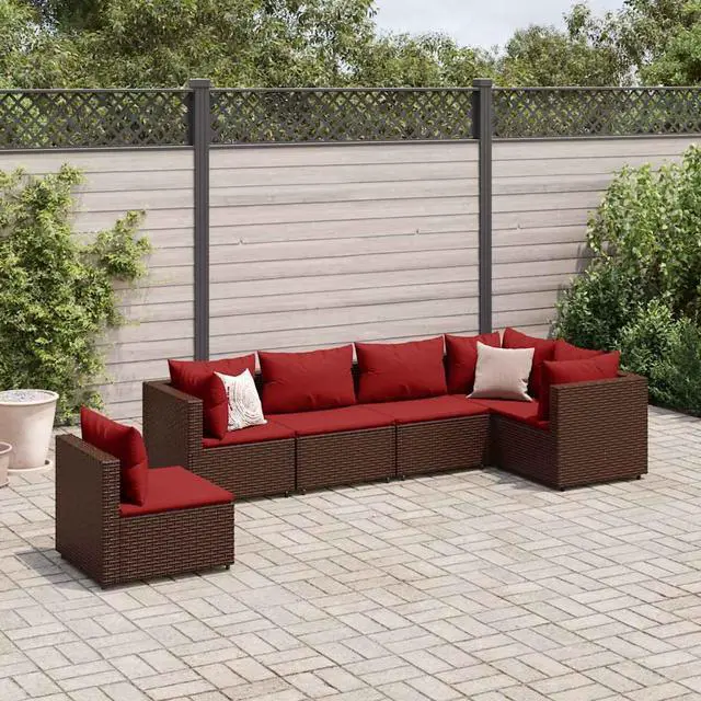 Main image of vidaXL Patio Lounge Set with Cushions Sectional Sofa 6 Piece Brown Poly Rattan