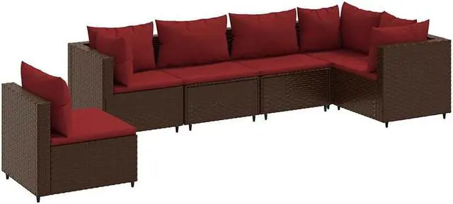 Alt view image 2 of 6 - vidaXL Patio Lounge Set with Cushions Sectional Sofa 6 Piece Brown Poly Rattan