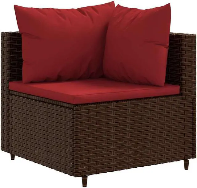 Alt view image 3 of 6 - vidaXL Patio Lounge Set with Cushions Sectional Sofa 6 Piece Brown Poly Rattan