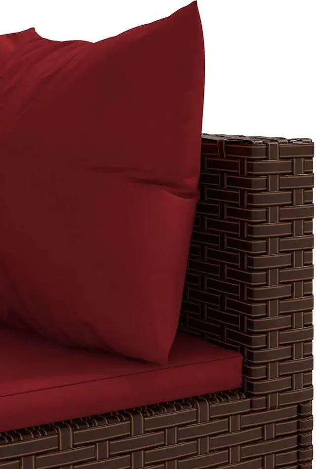 Alt view image 5 of 6 - vidaXL Patio Lounge Set with Cushions Sectional Sofa 6 Piece Brown Poly Rattan