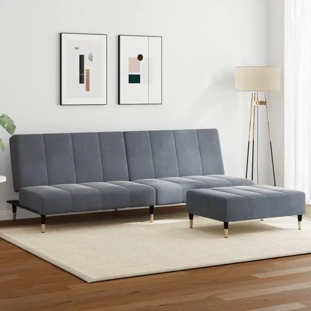 Main image of vidaXL 2-Seater Sofa Bed with Footstool Couch Living Room Dark Gray Velvet