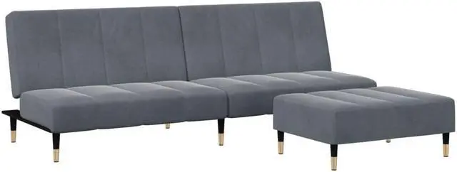 Alt view image 3 of 6 - vidaXL 2-Seater Sofa Bed with Footstool Couch Living Room Dark Gray Velvet