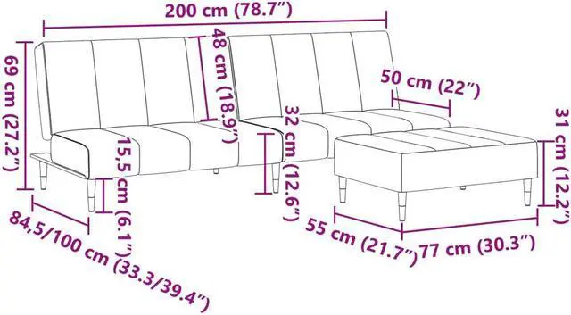Alt view image 4 of 6 - vidaXL 2-Seater Sofa Bed with Footstool Couch Living Room Dark Gray Velvet