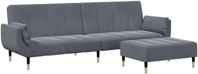 Alt view image 3 of 6 - vidaXL 2-Seater Sofa Bed with Footstool Couch Living Room Dark Gray Velvet