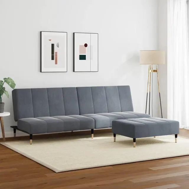 Alt view image 2 of 6 - vidaXL 2-Seater Sofa Bed with Footstool Couch Living Room Dark Gray Velvet