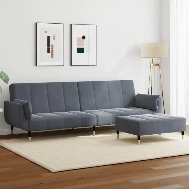 Main image of vidaXL 2-Seater Sofa Bed with Footstool Couch Living Room Dark Gray Velvet