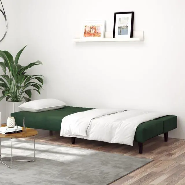 Alt view image 2 of 7 - vidaXL 2-Seater Sofa Bed Accent Upholstered Loveseat Couch Dark Green Velvet