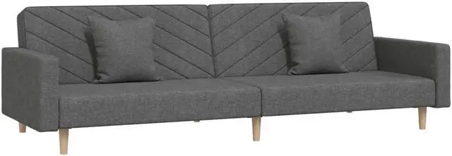 Alt view image 3 of 7 - vidaXL 2-Seater Sofa Bed with Two Pillows Accent Loveseat Couch Dark Gray Fabric