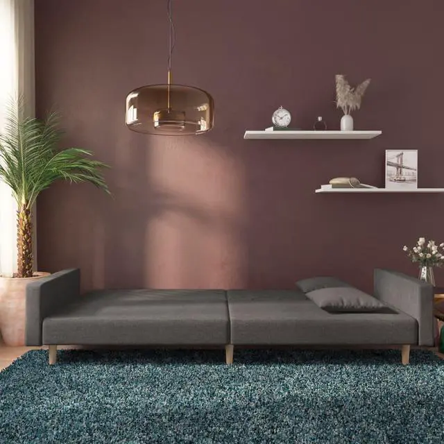 Alt view image 2 of 7 - vidaXL 2-Seater Sofa Bed with Two Pillows Accent Loveseat Couch Dark Gray Fabric