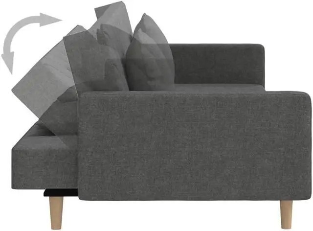 Alt view image 7 of 7 - vidaXL 2-Seater Sofa Bed with Two Pillows Accent Loveseat Couch Dark Gray Fabric