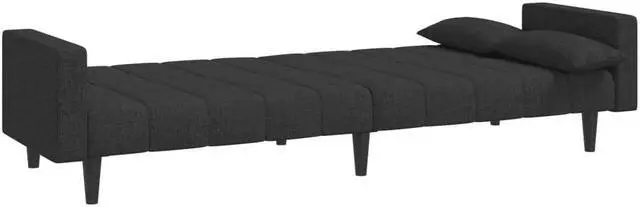Alt view image 6 of 7 - vidaXL 2-Seater Sofa Bed with Two Pillows Accent Loveseat Couch Black Fabric