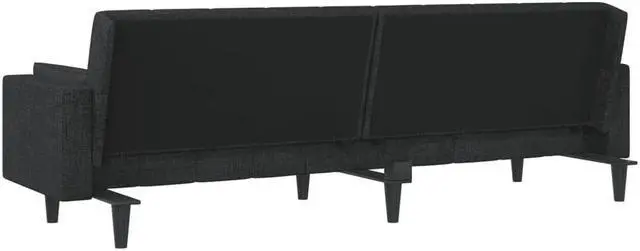 Alt view image 7 of 7 - vidaXL 2-Seater Sofa Bed with Two Pillows Accent Loveseat Couch Black Fabric
