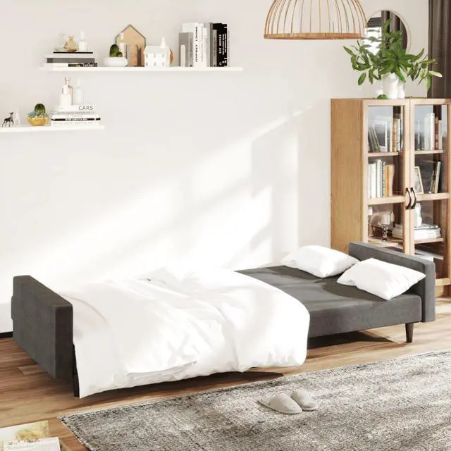 Alt view image 2 of 7 - vidaXL 2-Seater Sofa Bed Accent Upholstered Loveseat Couch Dark Gray Velvet