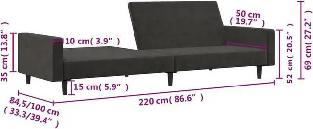 Alt view image 4 of 7 - vidaXL 2-Seater Sofa Bed Accent Upholstered Loveseat Couch Dark Gray Velvet