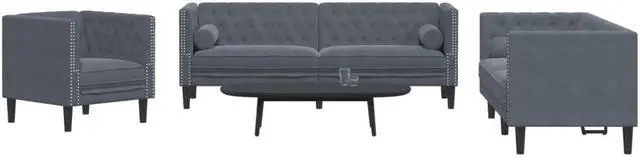 Main image of vidaXL Chesterfield Sofa Set with Bolsters Settee 3 Piece Dark Gray Velvet