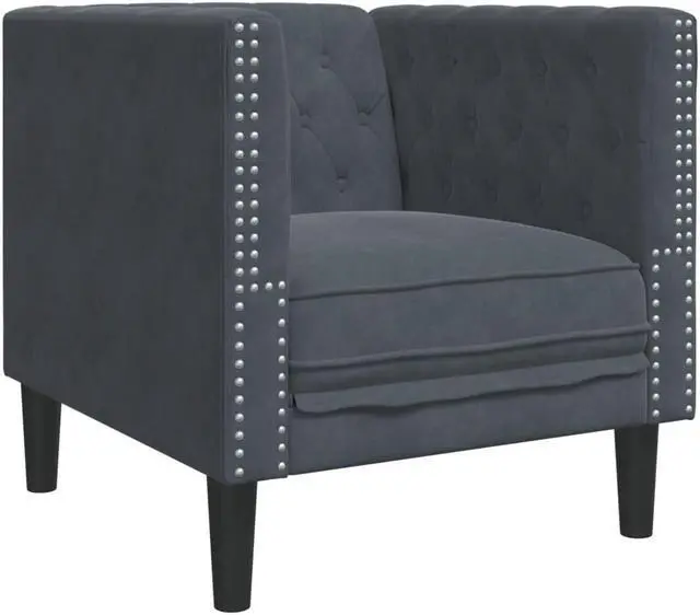 Alt view image 5 of 6 - vidaXL Chesterfield Sofa Set with Bolsters Settee 3 Piece Dark Gray Velvet