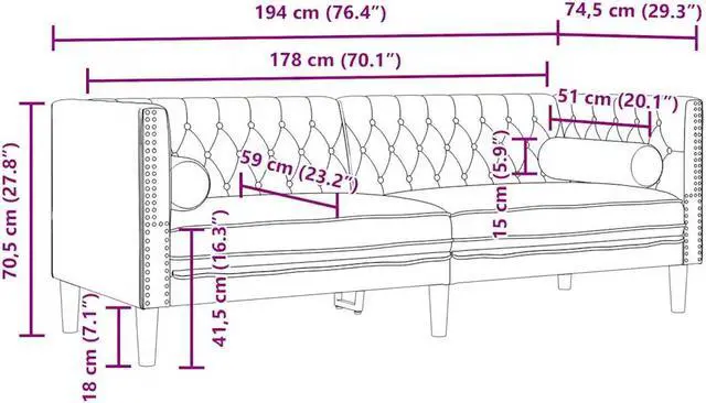 Alt view image 4 of 6 - vidaXL Chesterfield Sofa Set with Bolsters Settee 3 Piece Dark Gray Velvet