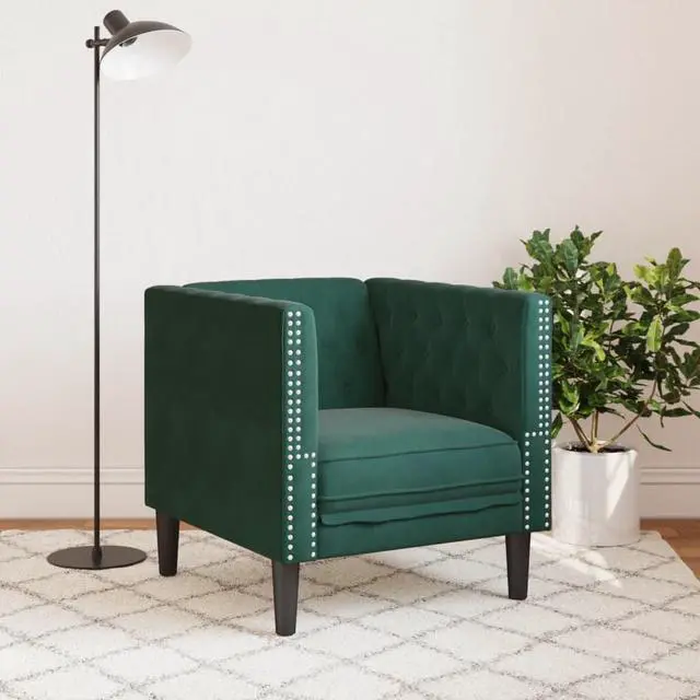 Alt view image 2 of 6 - vidaXL Chesterfield Sofa Chair Armchair Upholstered Couch Dark Green Velvet