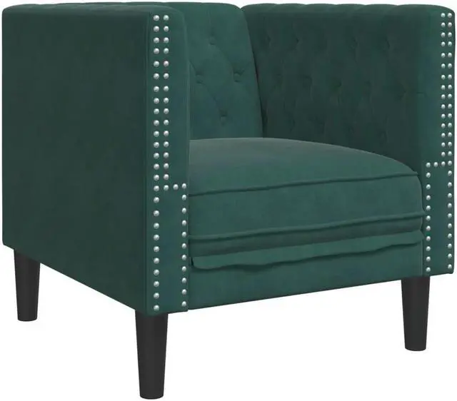Alt view image 3 of 6 - vidaXL Chesterfield Sofa Chair Armchair Upholstered Couch Dark Green Velvet