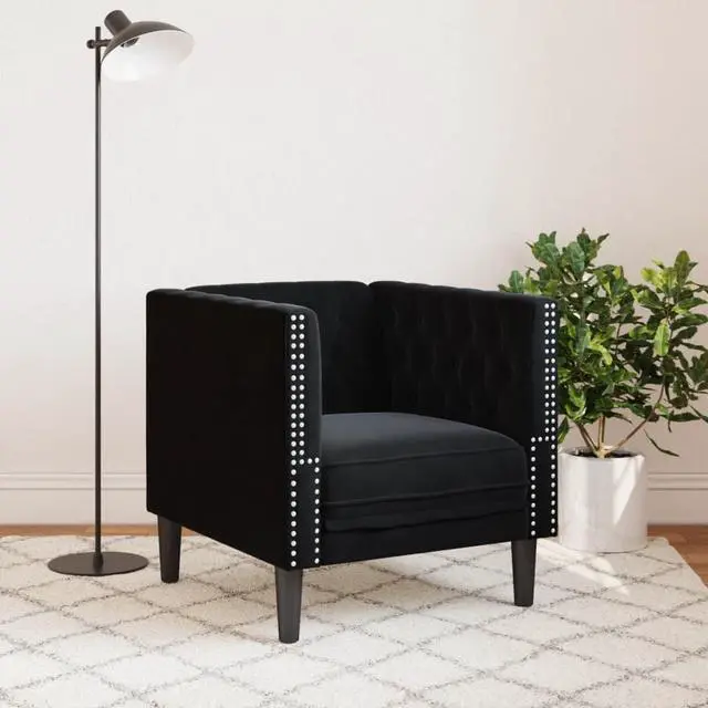 Alt view image 2 of 6 - vidaXL Chesterfield Sofa Chair Leisure Armchair Upholstered Couch Black Velvet