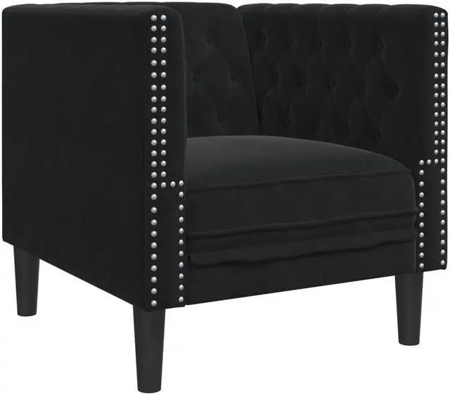 Alt view image 3 of 6 - vidaXL Chesterfield Sofa Chair Leisure Armchair Upholstered Couch Black Velvet
