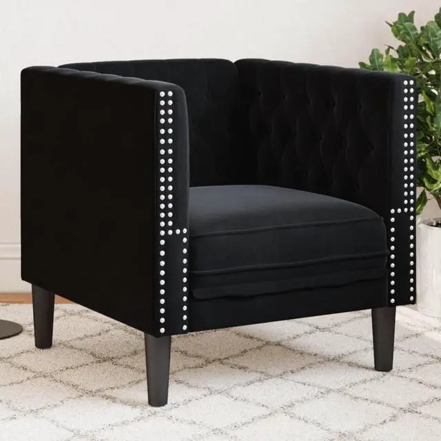 Main image of vidaXL Chesterfield Sofa Chair Leisure Armchair Upholstered Couch Black Velvet