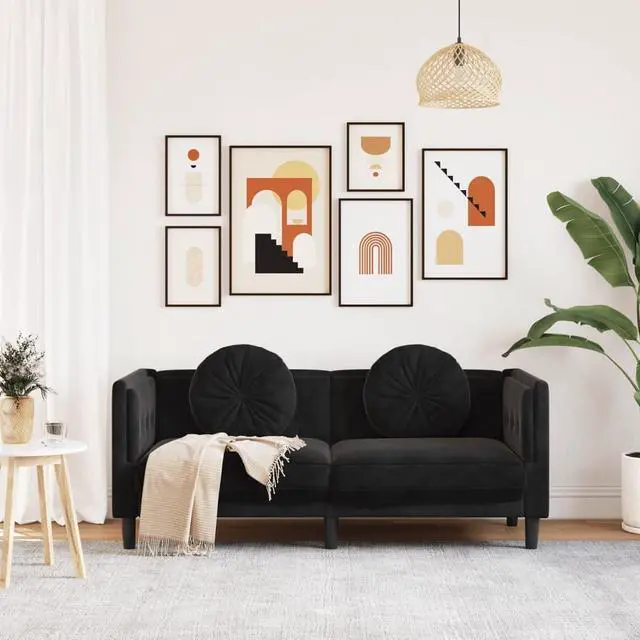 Alt view image 2 of 7 - vidaXL Sofa with Cushions 2-Seater Upholstered Couch Loveseat Black Velvet