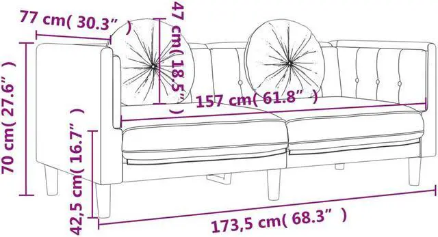 Alt view image 4 of 7 - vidaXL Sofa with Cushions 2-Seater Upholstered Couch Loveseat Black Velvet