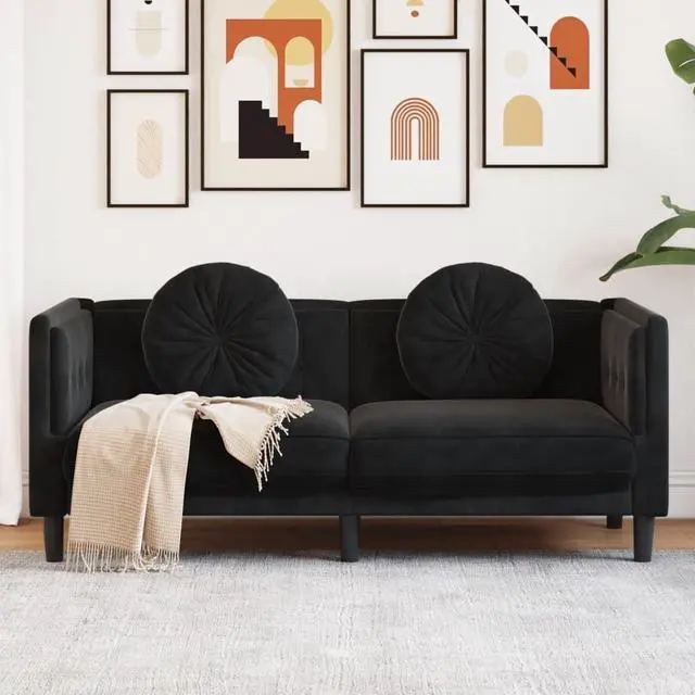 Main image of vidaXL Sofa with Cushions 2-Seater Upholstered Couch Loveseat Black Velvet