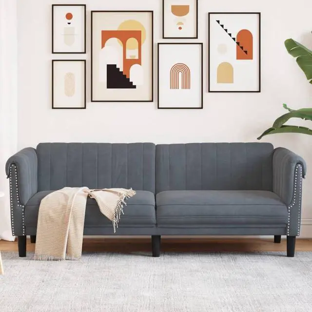 Main image of vidaXL Sofa 3-Seater Upholstered Couch Settee Living Room Dark Gray Velvet