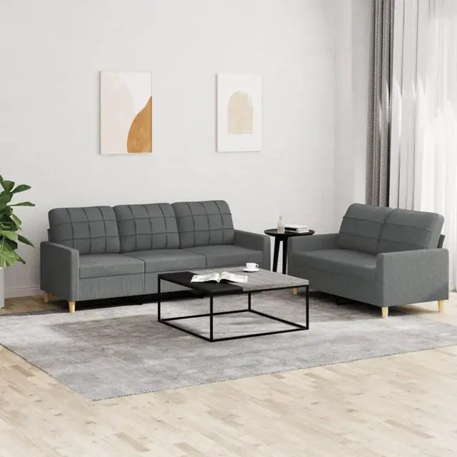 Main image of vidaXL Sofa Set with Cushions Sectional Sofa Couch 2 Piece Dark Gray Fabric
