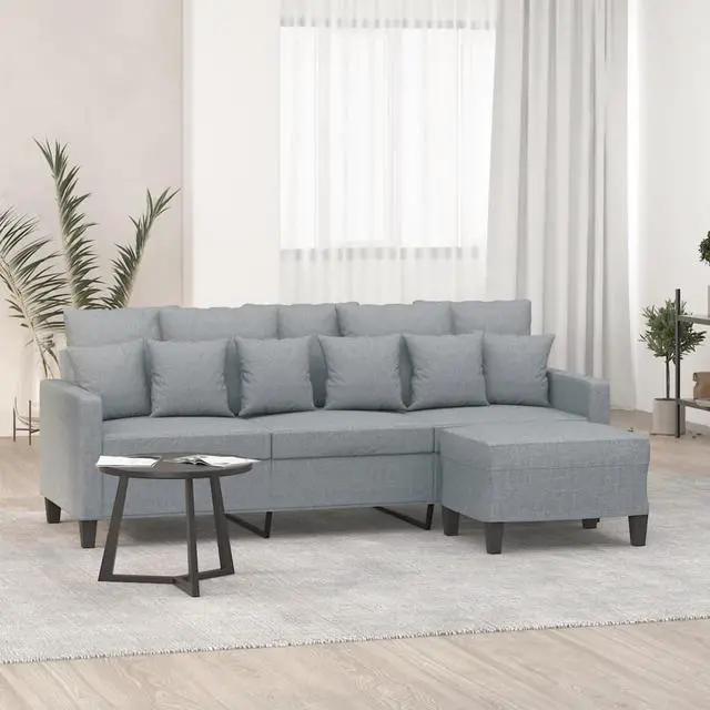 Main image of vidaXL Sofa 3-Seater Couch Sofa Armchair with Footstool Light Gray Fabric