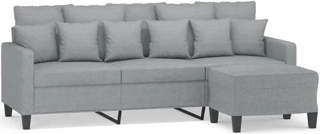 Alt view image 2 of 6 - vidaXL Sofa 3-Seater Couch Sofa Armchair with Footstool Light Gray Fabric