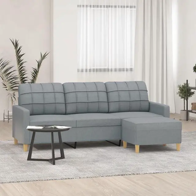 Main image of vidaXL Sofa Upholstered 3-Seater Sofa Couch with Footstool Light Gray Fabric