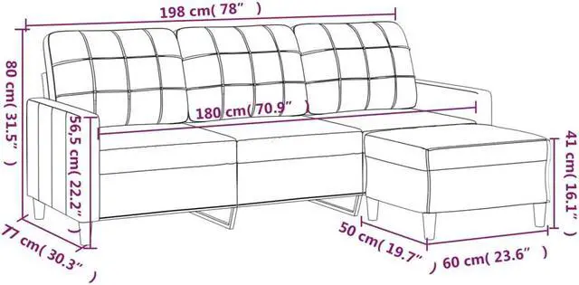 Alt view image 6 of 6 - vidaXL Sofa Upholstered 3-Seater Sofa Couch with Footstool Light Gray Fabric