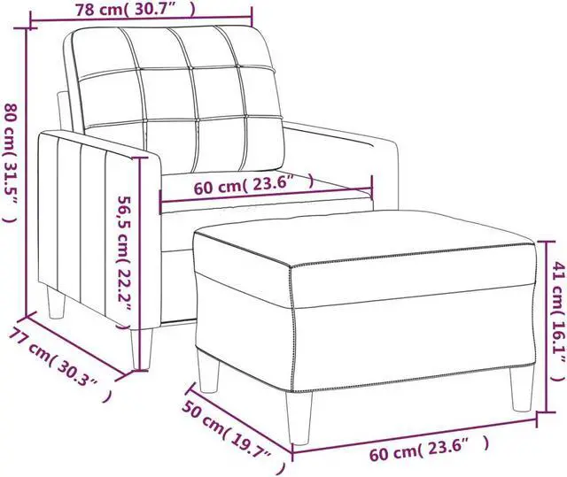 Alt view image 4 of 6 - vidaXL Sofa Chair Accent Single Sofa Chair with Footstool Light Gray Fabric