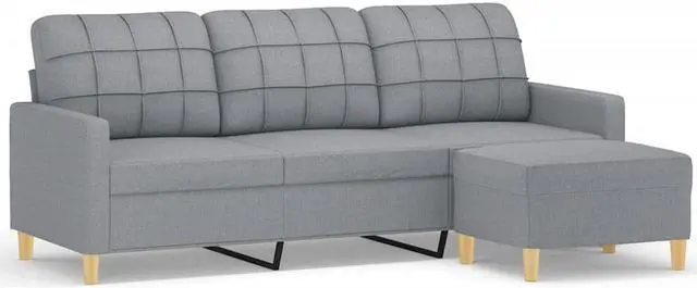 Alt view image 2 of 6 - vidaXL Sofa Upholstered 3-Seater Sofa Couch with Footstool Light Gray Fabric