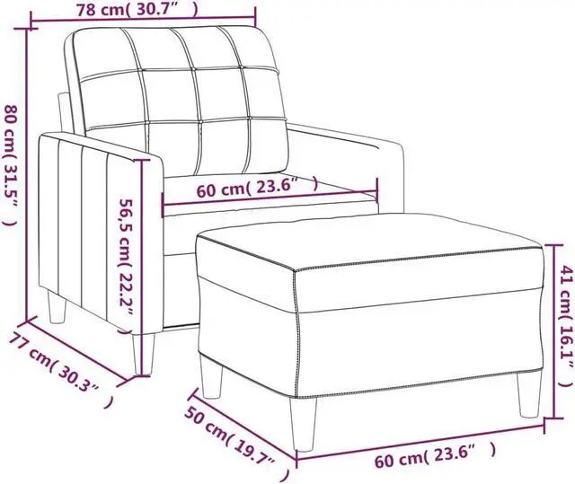 Alt view image 6 of 6 - vidaXL Sofa Chair Accent Single Sofa Chair with Footstool Light Gray Fabric