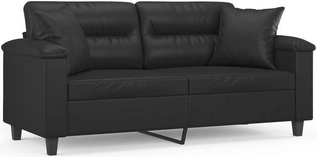 Alt view image 2 of 6 - vidaXL 2-Seater Sofa with Throw Pillows Accent Loveseat Couch Black Faux Leather