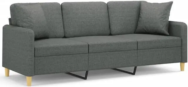 Alt view image 2 of 6 - vidaXL 3-Seater Sofa with Throw Pillows Accent Couch Settee Dark Gray Fabric