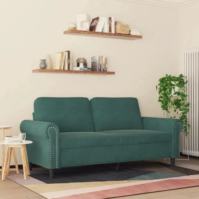 Alt view image 2 of 6 - vidaXL 2-Seater Sofa Accent Loveseat Couch Settee for Office Dark Green Velvet