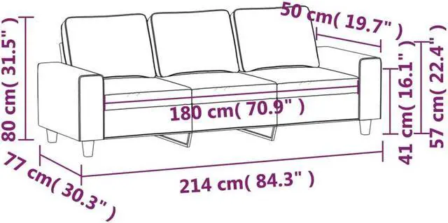 Alt view image 4 of 7 - vidaXL 3-Seater Sofa Accent Upholstered Couch Sofa Armchair Dark Gray Fabric
