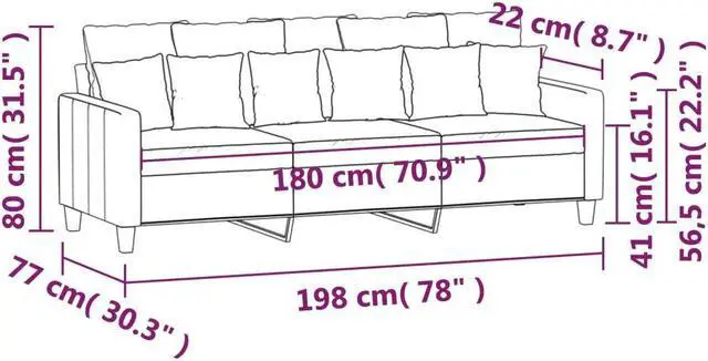 Alt view image 4 of 7 - vidaXL Sofa Accent Upholstered 3-Seater Couch Sofa Armchair Dark Gray Fabric