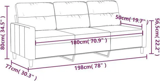 Alt view image 4 of 7 - vidaXL Sofa Upholstered 3-Seater Sofa Couch for Living Room Dark Gray Fabric