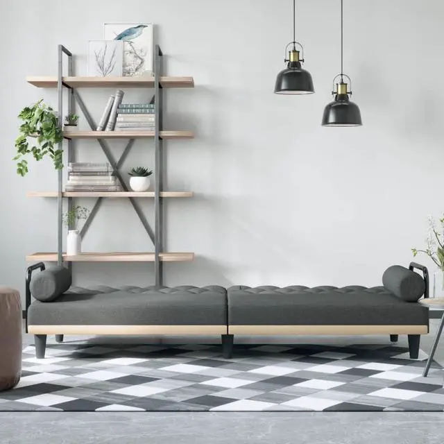 Alt view image 2 of 6 - vidaXL Sofa Bed with Armrests Dark Gray Fabric Sofa Couch Recliner Loveseat