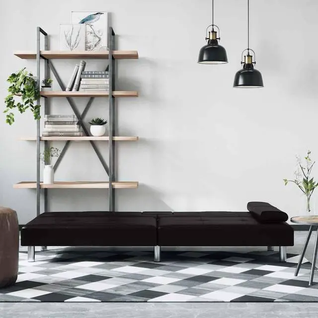 Alt view image 2 of 7 - vidaXL Sofa Bed Sleeper Sofa Couch Bed with Cup Holders Black Faux Leather