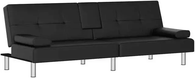 Alt view image 3 of 7 - vidaXL Sofa Bed Sleeper Sofa Couch Bed with Cup Holders Black Faux Leather