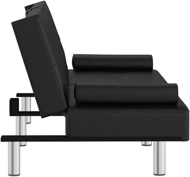 Alt view image 6 of 7 - vidaXL Sofa Bed Sleeper Sofa Couch Bed with Cup Holders Black Faux Leather