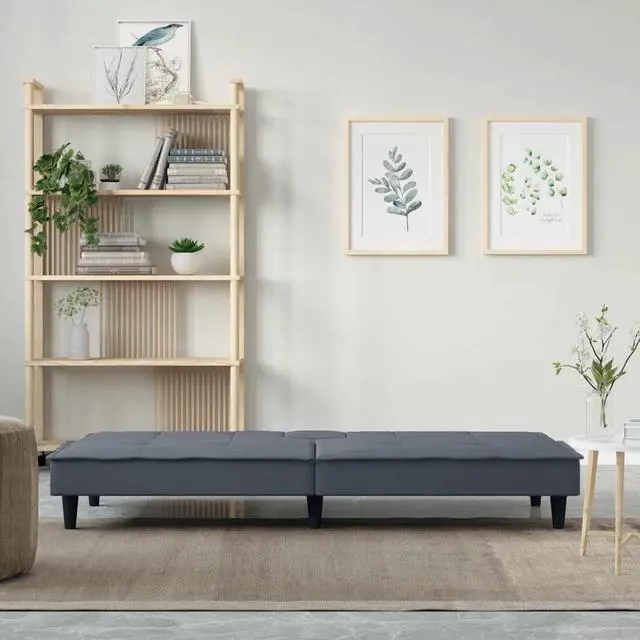 Alt view image 2 of 6 - vidaXL Sofa Bed Convertible Sleeper Sofa Bed with Cup Holders Dark Gray Velvet